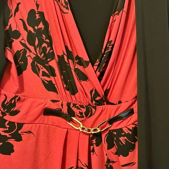 Jaclyn Smith Collection XL Red Black Floral Faux Wrap Dress Overlay Cardigan - Picture 12 of 16
